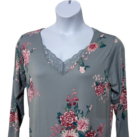 FLORA NIKROOZ WOMENS SIZE MEDIUM JADE SLEEP SHIRT NIGHTGOWN FLORAL PRINT GRAY - Picture 5 of 12
